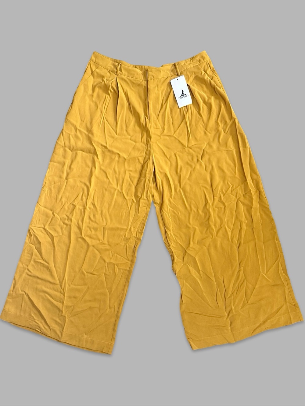 Women’s Retro Pleated Wide Leg Palazzo Pants Mustard Yellow XXL New